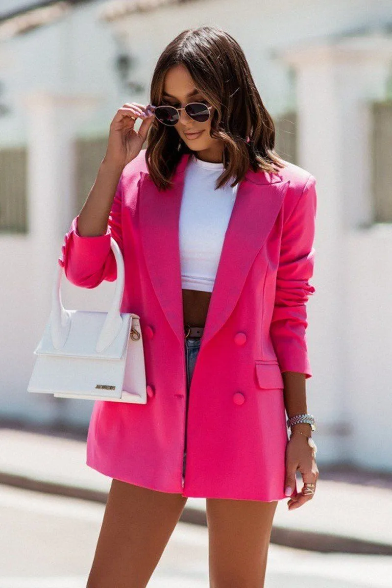 WOMEN DOUBLE BREASTED LARGE POCKET CARDIGAN JACKET100% POLYESTERSIZE S(2)-M(2)-L(2)-XL(2)MADE IN CHINA Circular Knit Technology