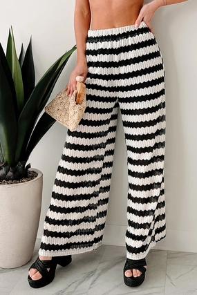 Seamless Comfort Breezy Not Busy Wide Leg Crochet Pants (Ivory/Black)
