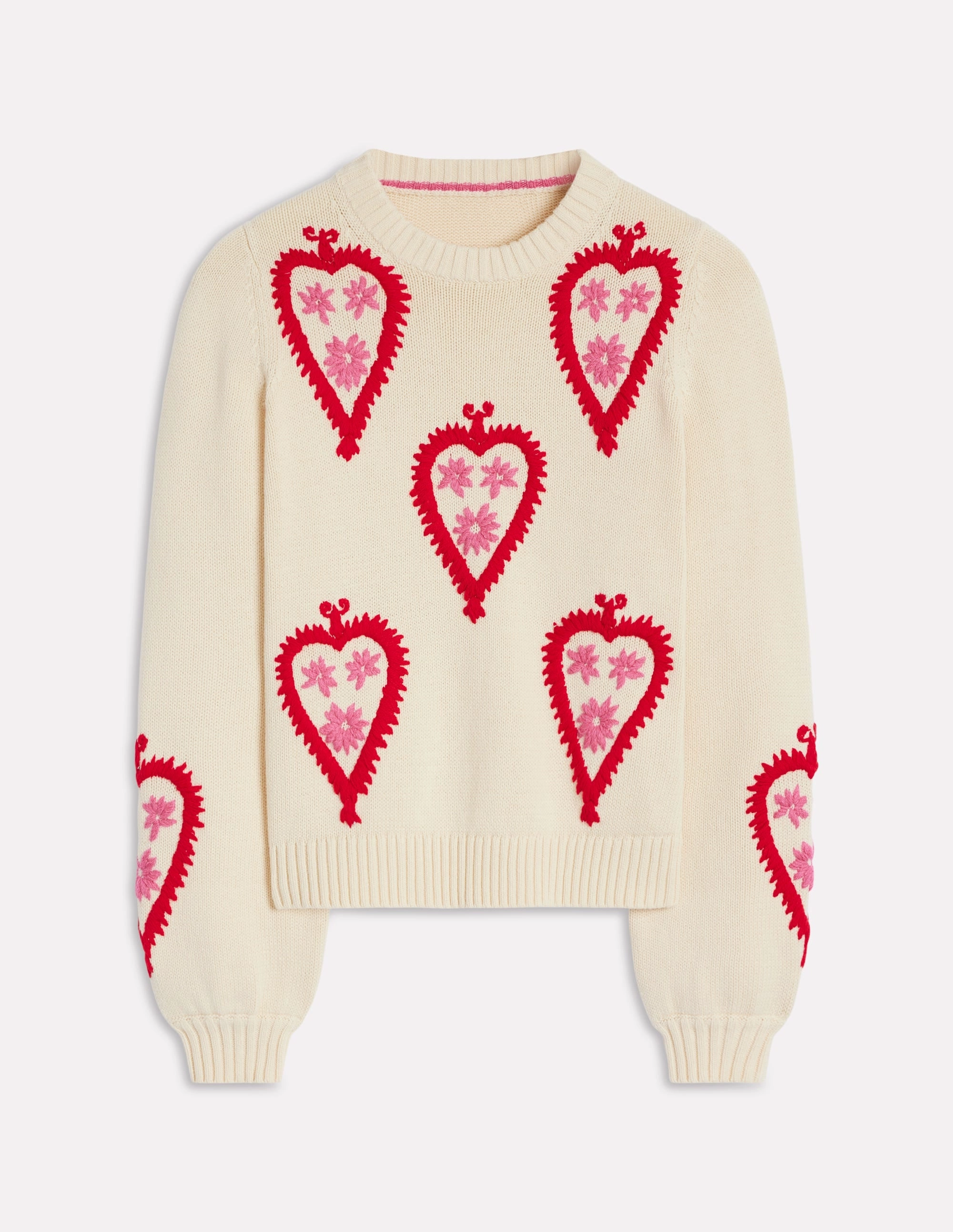 Graphic Embroidered Jumper-Warm Ivory, Hearts Gentle Wash Process SheerWeight Knit