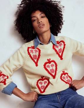 Graphic Embroidered Jumper-Warm Ivory, Hearts Classic Ready