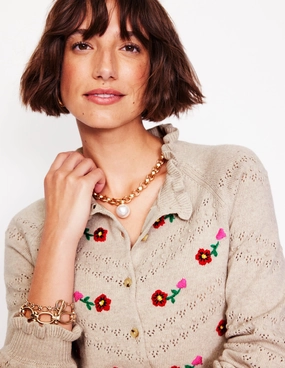Fae Embroidered Cardigan-Oatmeal Melange UVProtection Layer