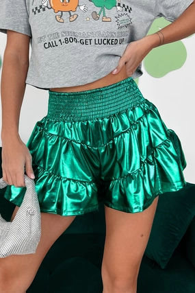 Maura Tiered Metallic Shorts (Green) Chic Design