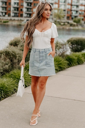 SoftTouchFinish Thermal regulation Pretty Priority Striped Denim Mini Skirt (Light)