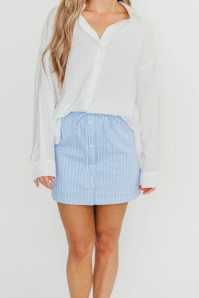 No Ride Up Silicone Grip Sia Striped Poplin Drawstring Skort in Light Blue *Final-Sale*