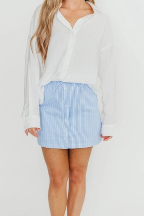 No Ride Up Silicone Grip Sia Striped Poplin Drawstring Skort in Light Blue *Final-Sale*