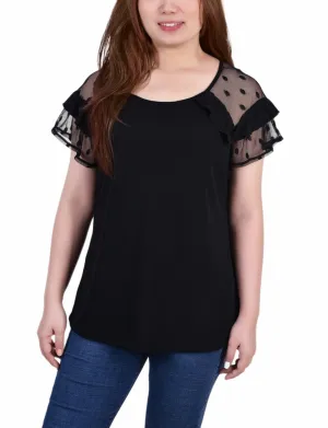 HighNeck UVProtective Coating Petite Short Dot Sleeve Top