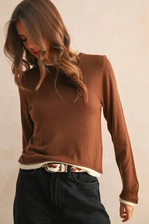 Comfortable Design Comfy Cardigan Leona Layered Top in Brown