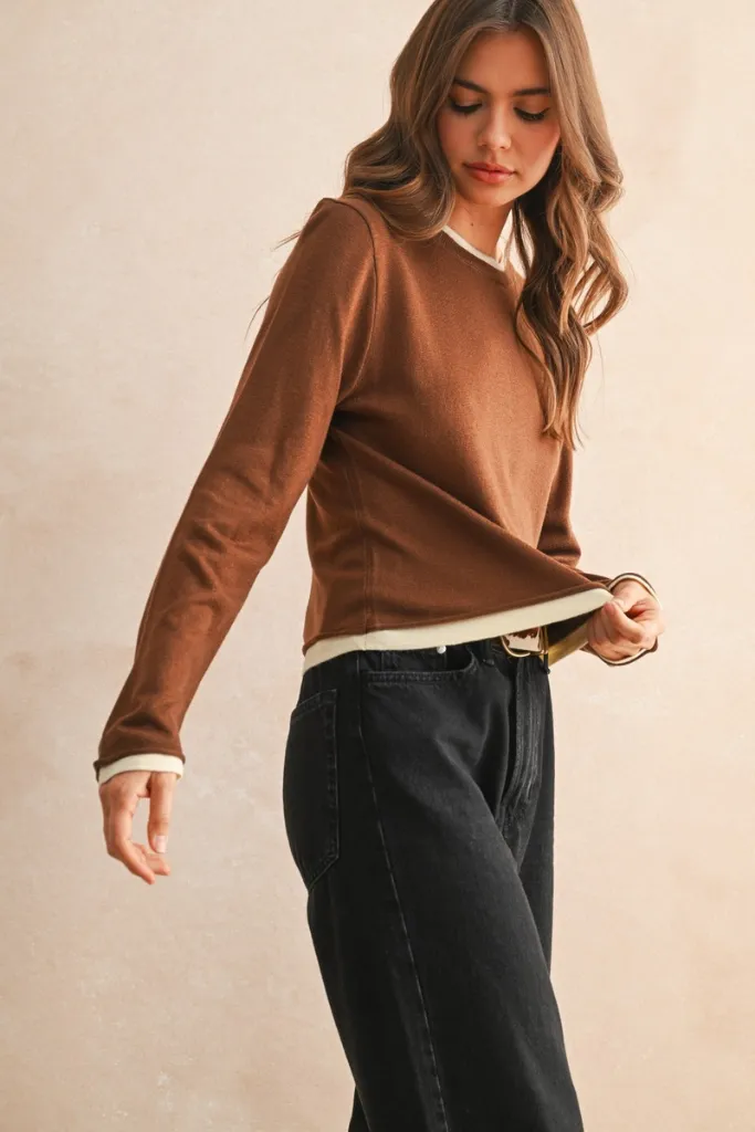 Leona Layered Top in Brown CarbonNeutral Production Easycare