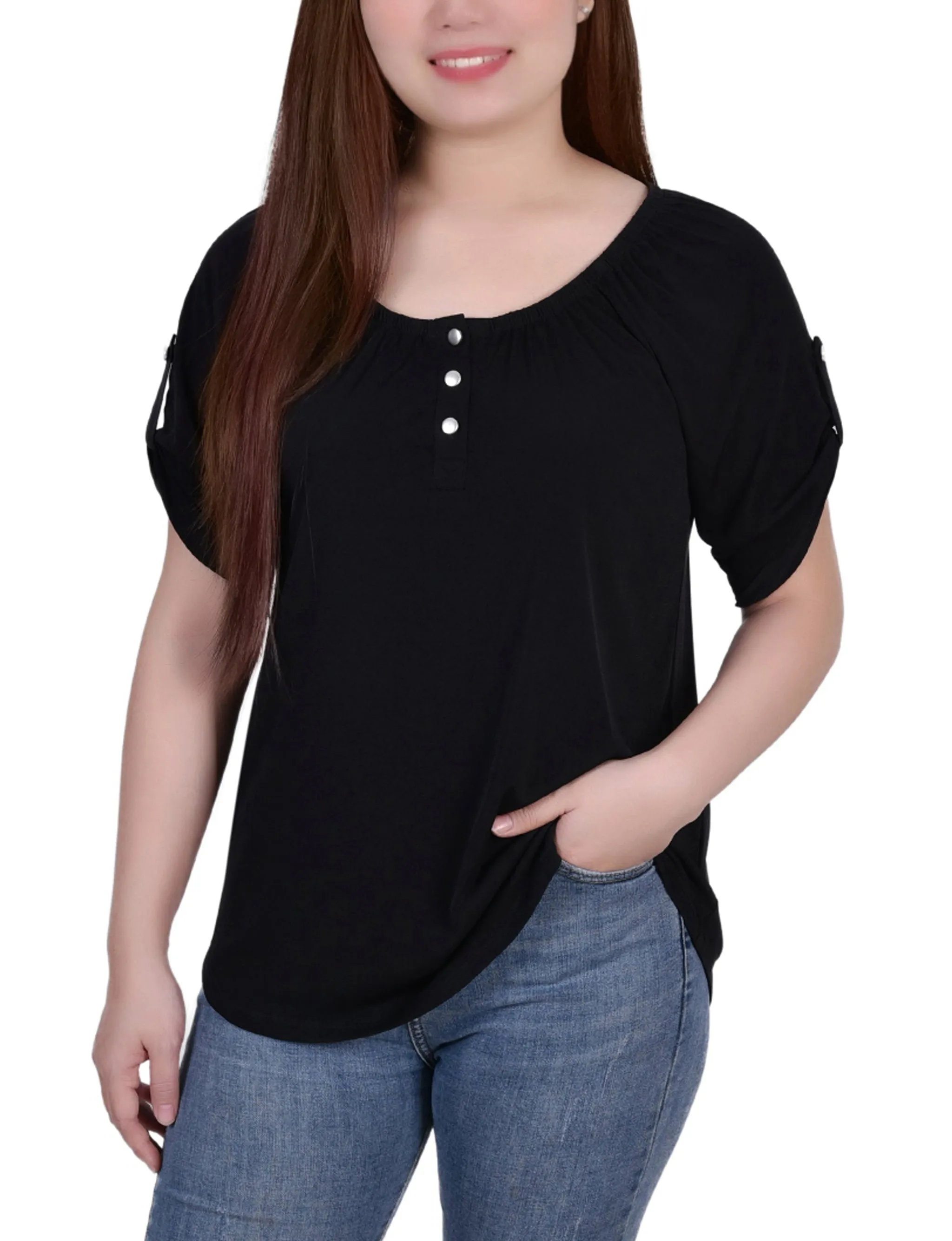 Classic Polo Petite Short Sleeve Round Neck Henley Top
