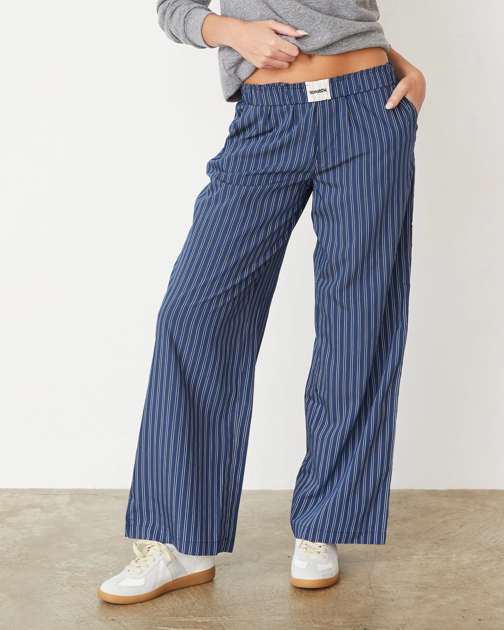 Stripe Poplin Boxer Pants Effortless Design