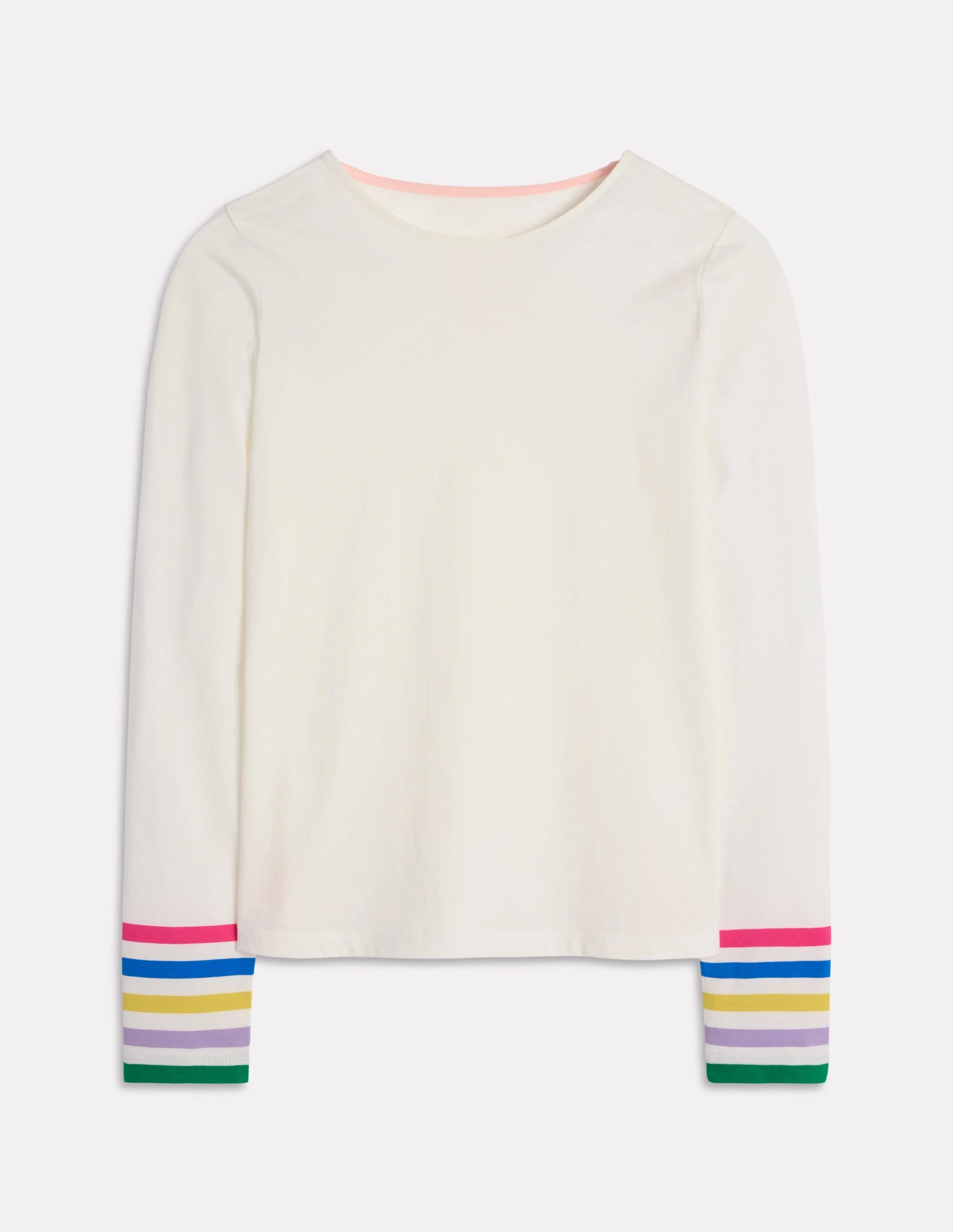 Recycled Fiber Blend Stripe Cuff Top-Ivory Rainbow Stripe Cuff