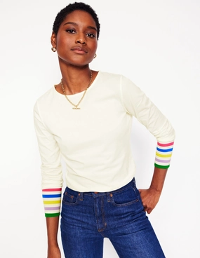 Antimicrobial Finish Stripe Cuff Top-Ivory Rainbow Stripe Cuff