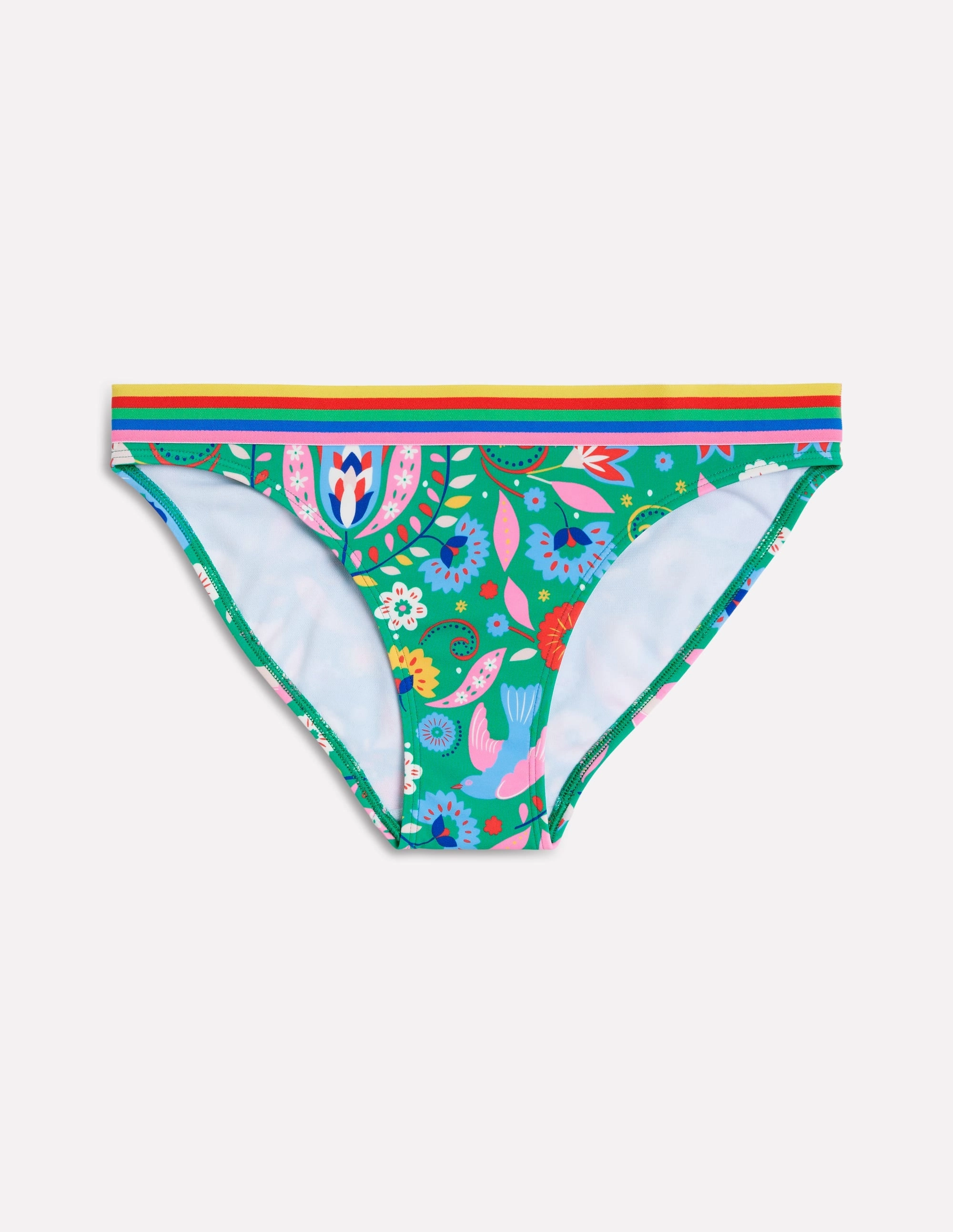 Sunny Holiday Quick Pull Zipper Stripe Trim Bikini Bottoms-Green, Decorative Garden