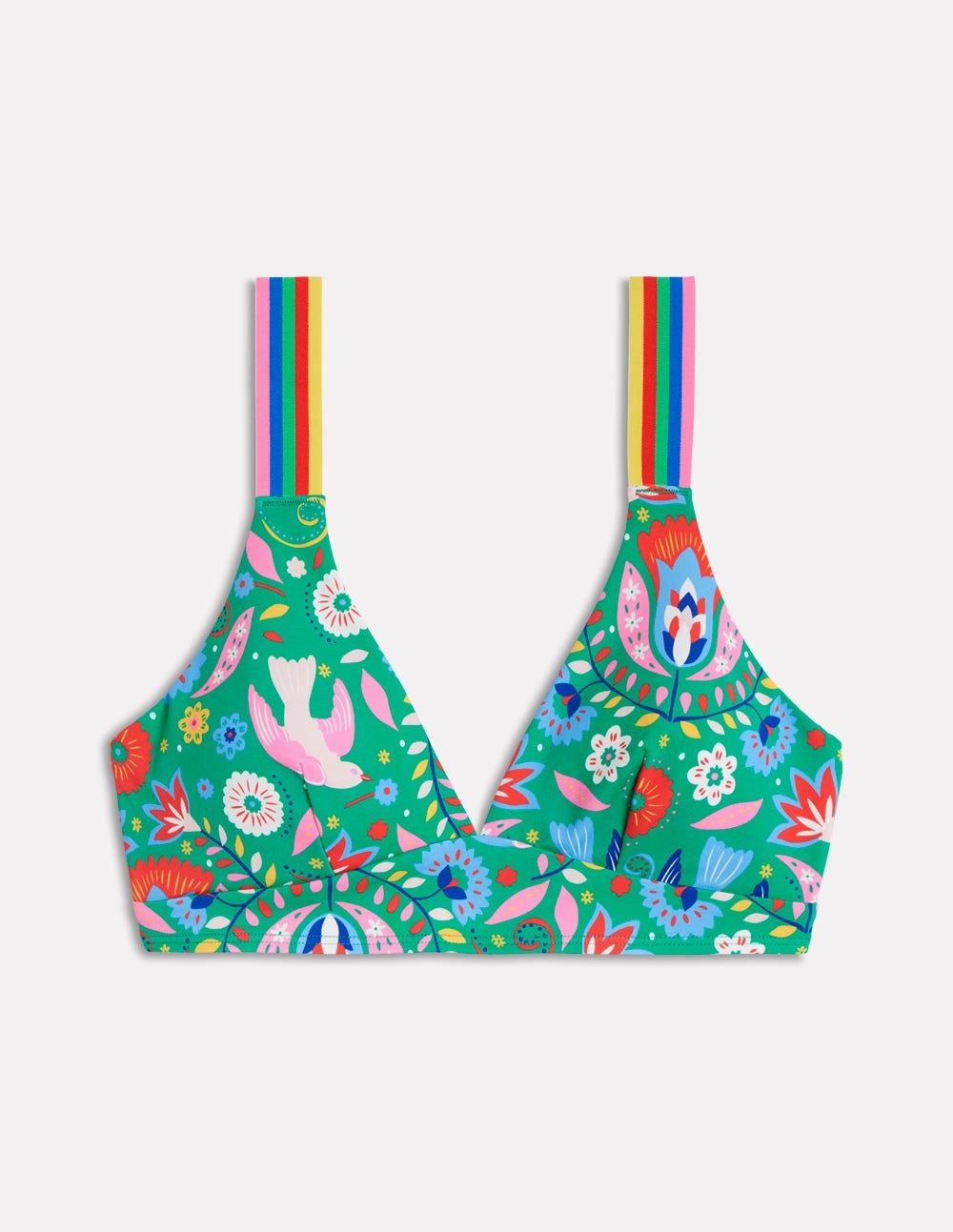 Sunny Life Stretch Resistant Panels Stripe Trim Bikini Top-Green, Decorative Garden