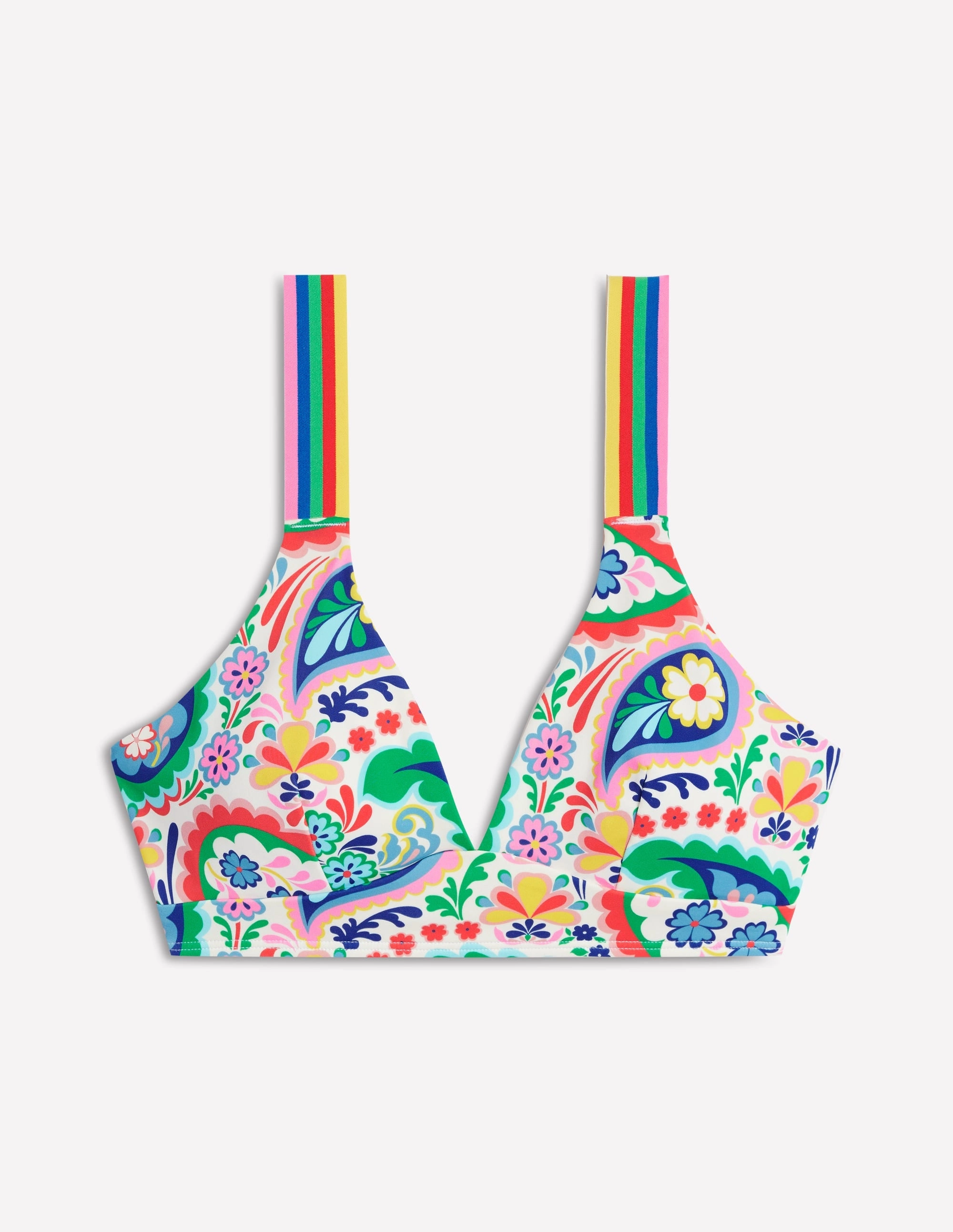 Beach Ready Wear Cutout-Design Stripe Trim Bikini Top-Multi, Meadow Paisley