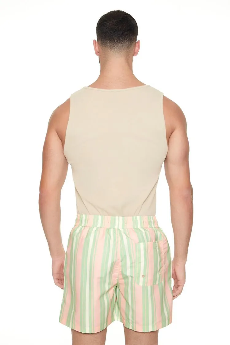 Striped Drawstring Swim Trunks