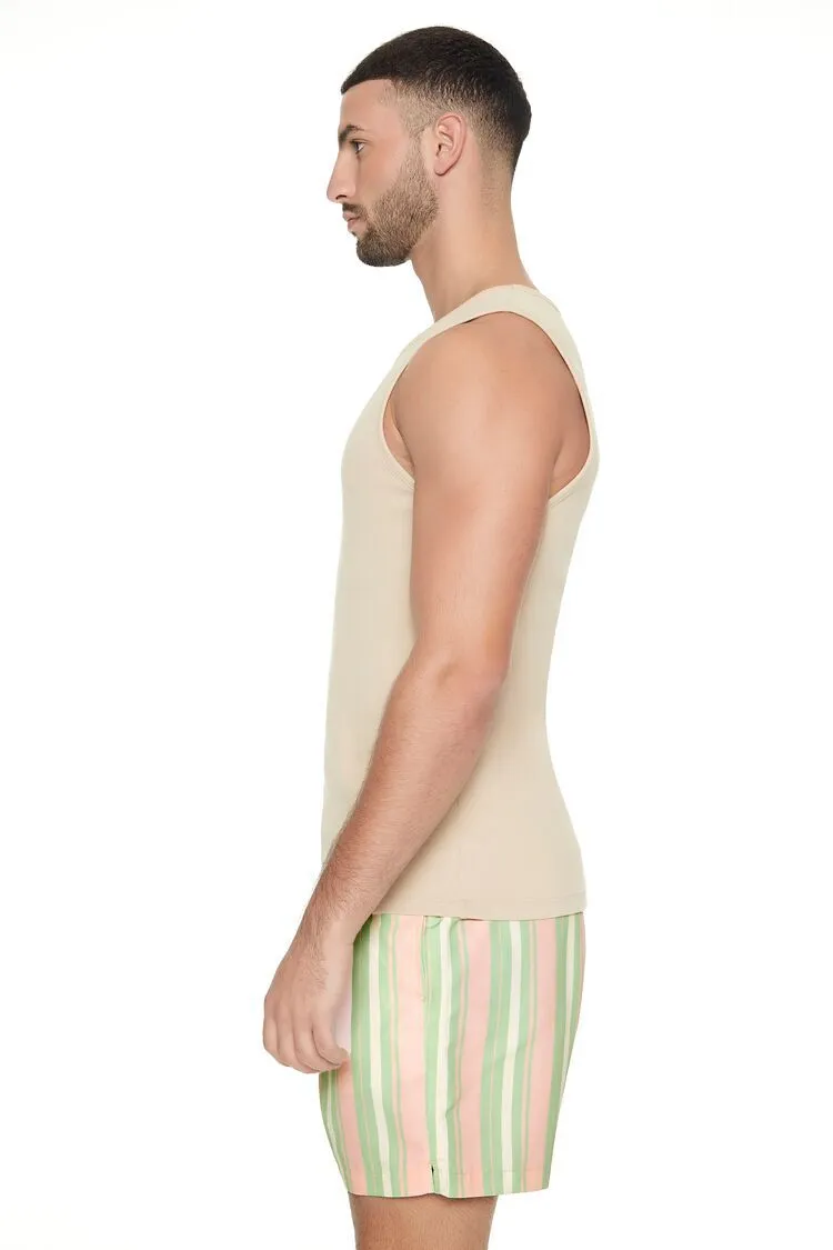 Striped Drawstring Swim Trunks