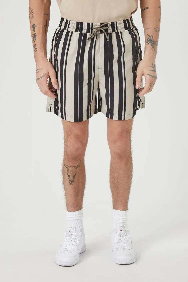 Striped Drawstring Swim Trunks