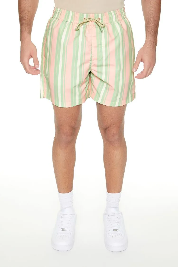 Striped Drawstring Swim Trunks
