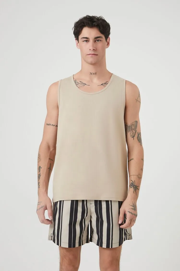 Striped Drawstring Swim Trunks