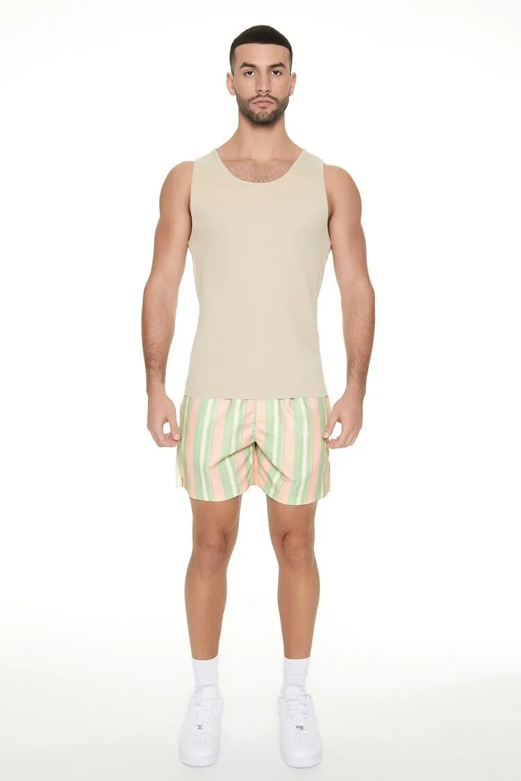 Striped Drawstring Swim Trunks