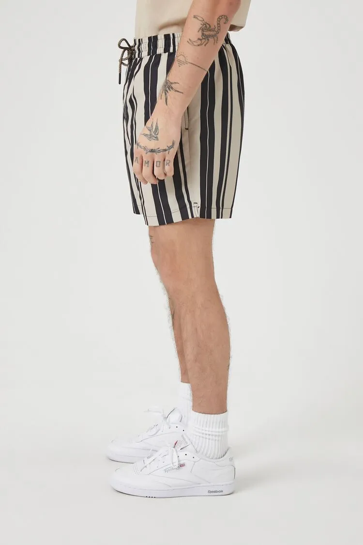 Striped Drawstring Swim Trunks