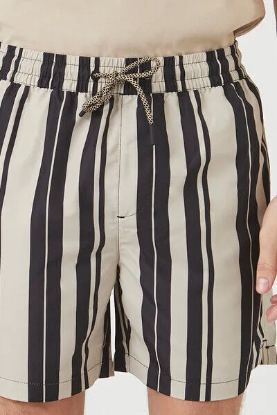 Striped Drawstring Swim Trunks