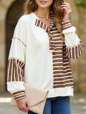 ReinforcedHem Striped loose casual sweatshirt