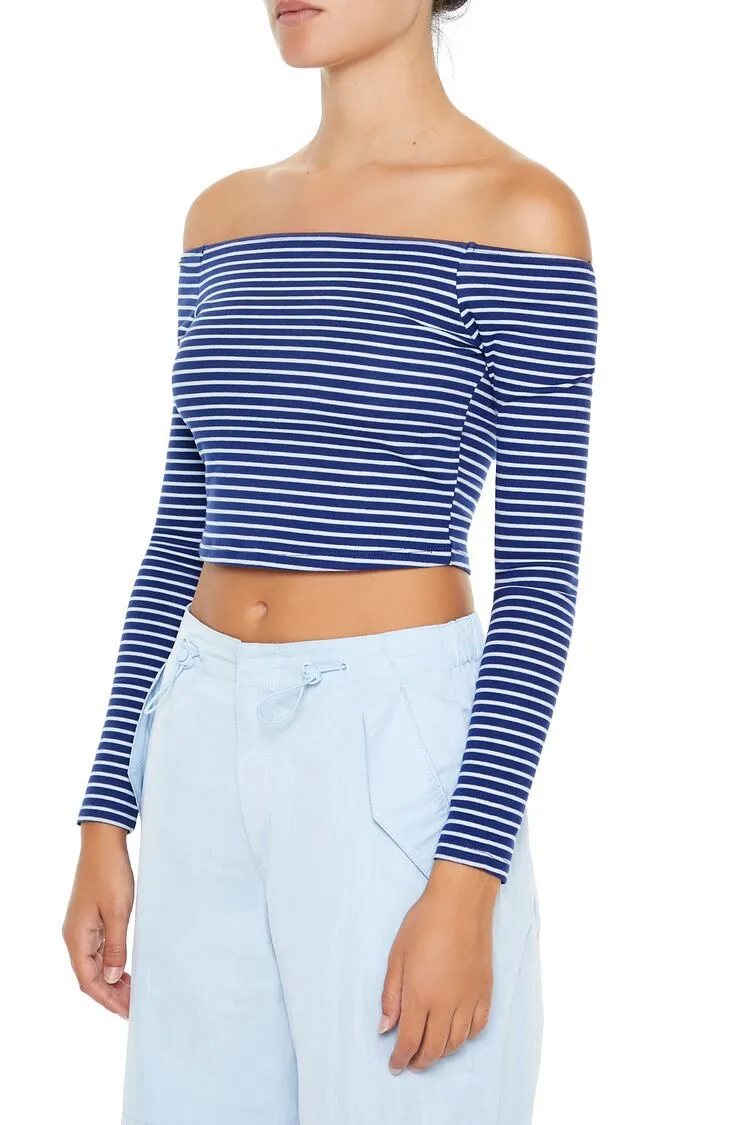 Striped Off-the-Shoulder Crop Top