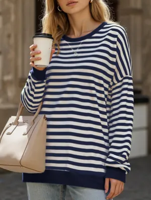 Striped Print Loose Sweatshirt slim fit Anti Odor Treatment