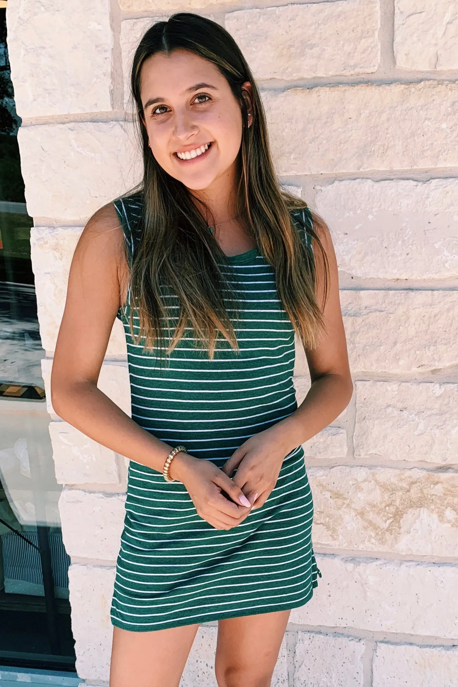 Striped Shirt Dress - Hunter Green