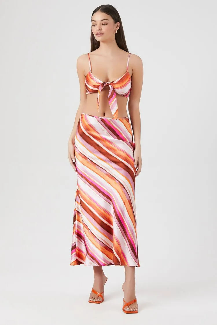 Striped Tie-Front Cropped Cami