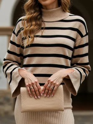 NonIrritating Stitching Striped turtleneck sweater