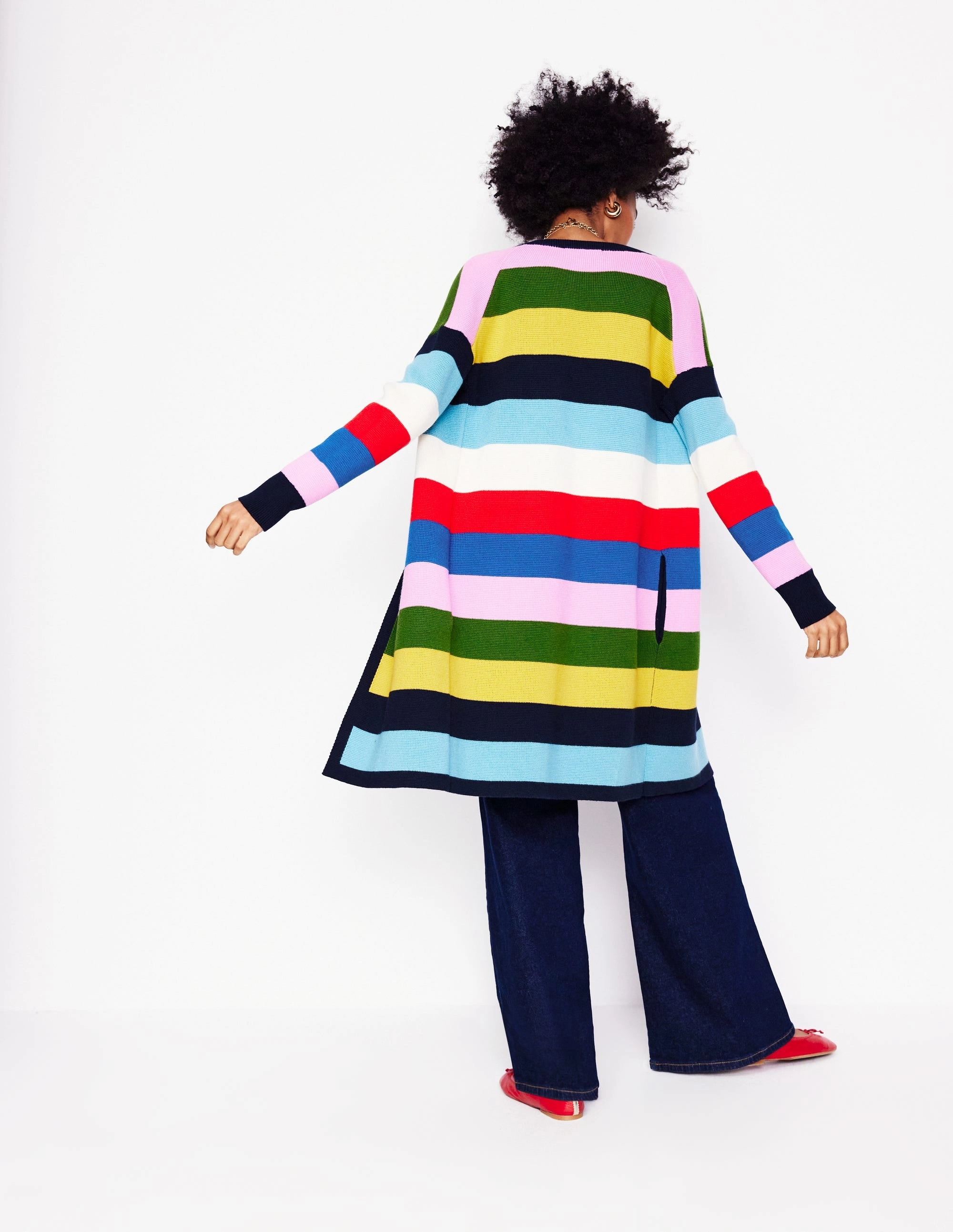 Warm Vibe Striped Cotton-Blend Coatigan-Poppy Red, Blue Multi