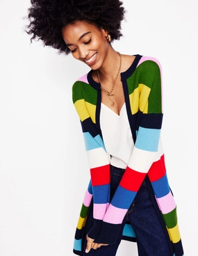 Urban Comforted Striped Cotton-Blend Coatigan-Poppy Red, Blue Multi