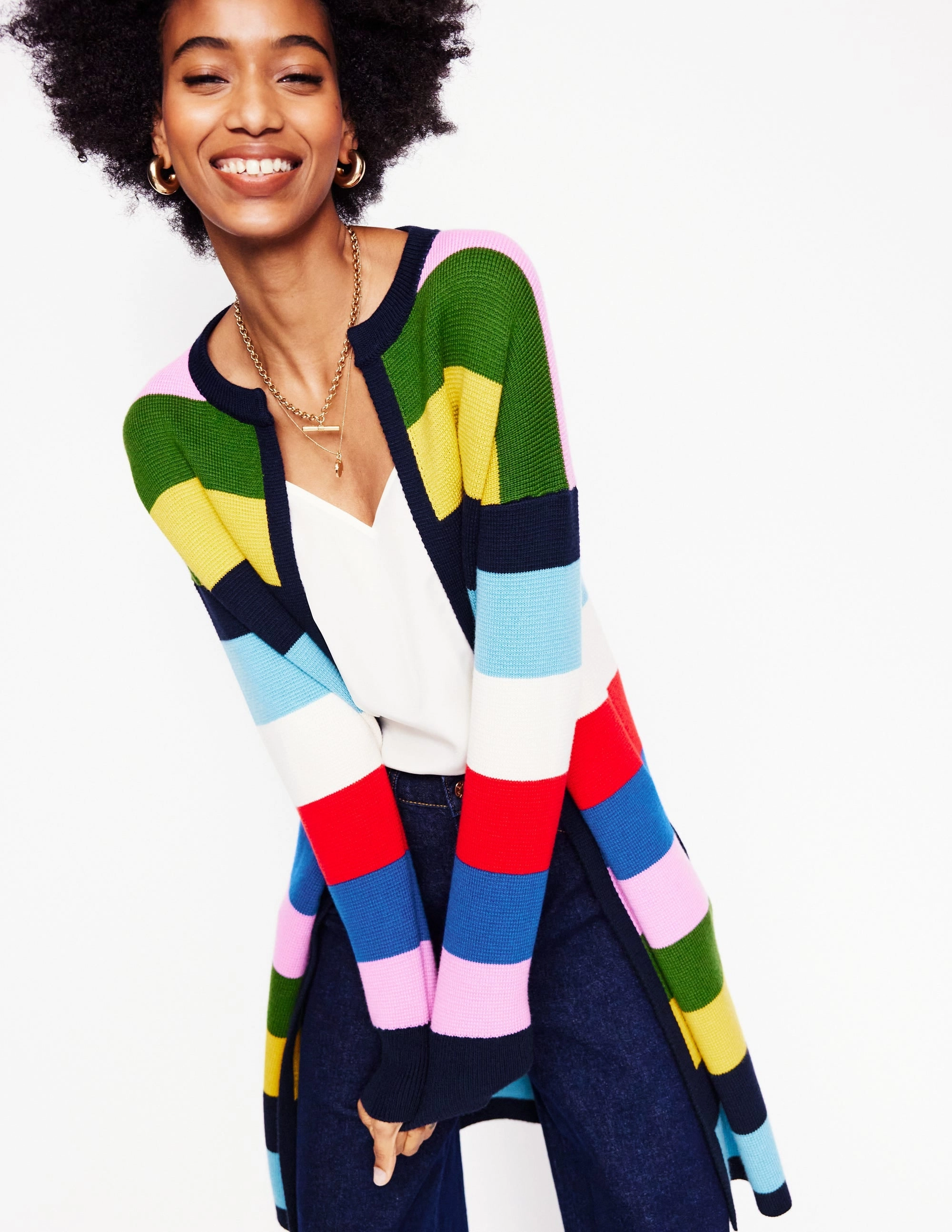 Striped Cotton-Blend Coatigan-Poppy Red, Blue Multi Work Outfit Textured Slub Yarn