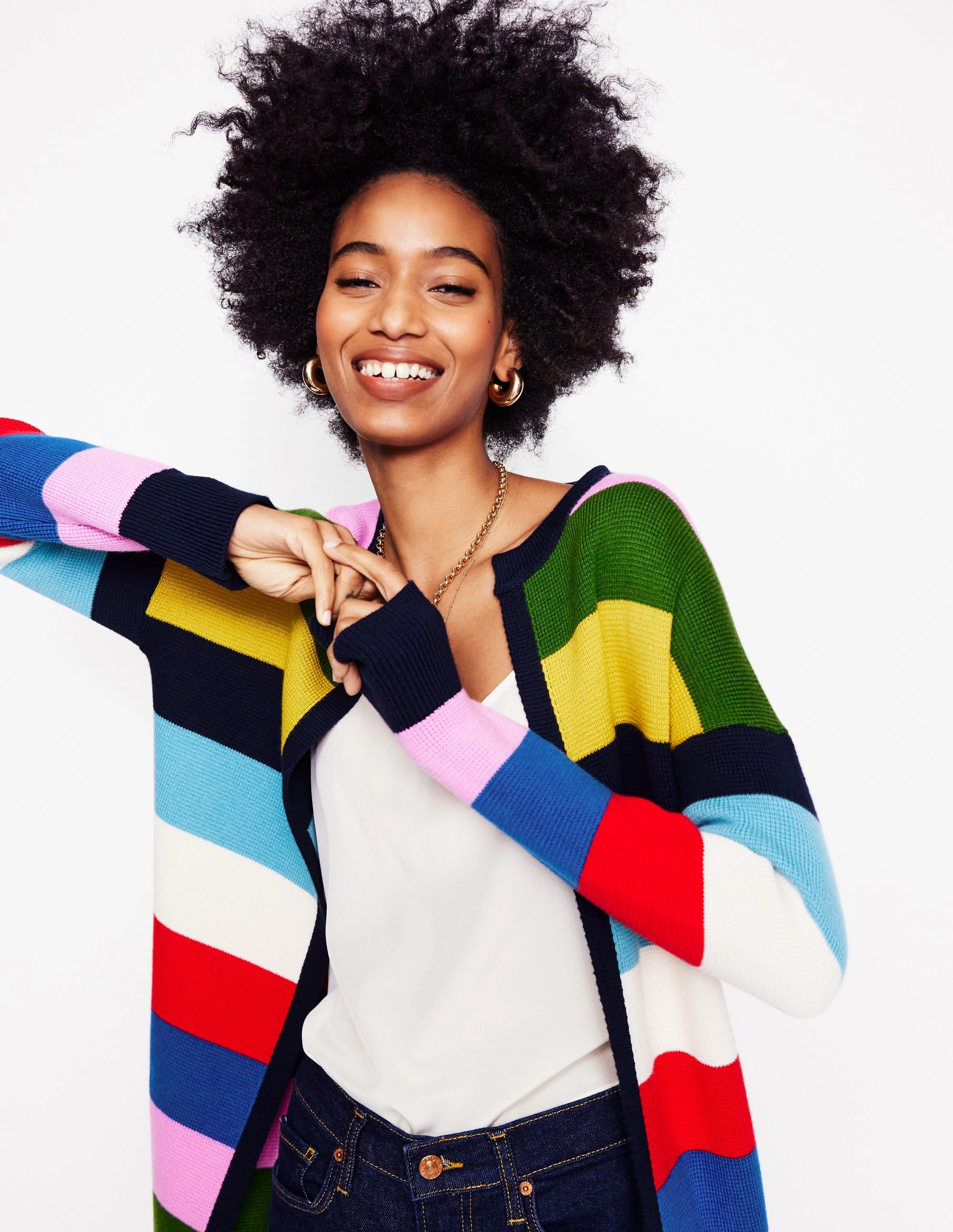 Striped Cotton-Blend Coatigan-Poppy Red, Blue Multi Daily Wear