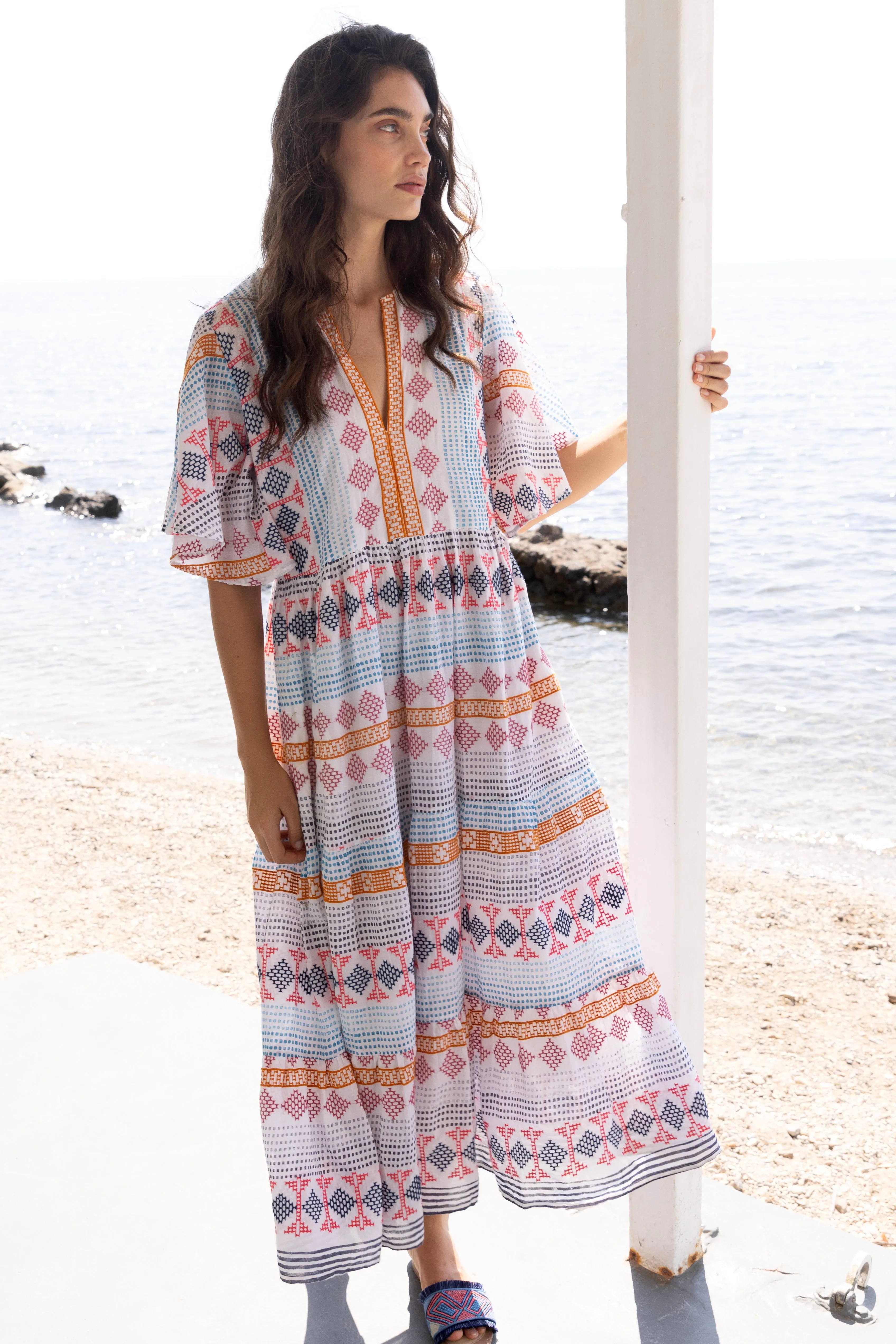 Shine Finish Flirty V-Neck Maxi Casablanca Multi