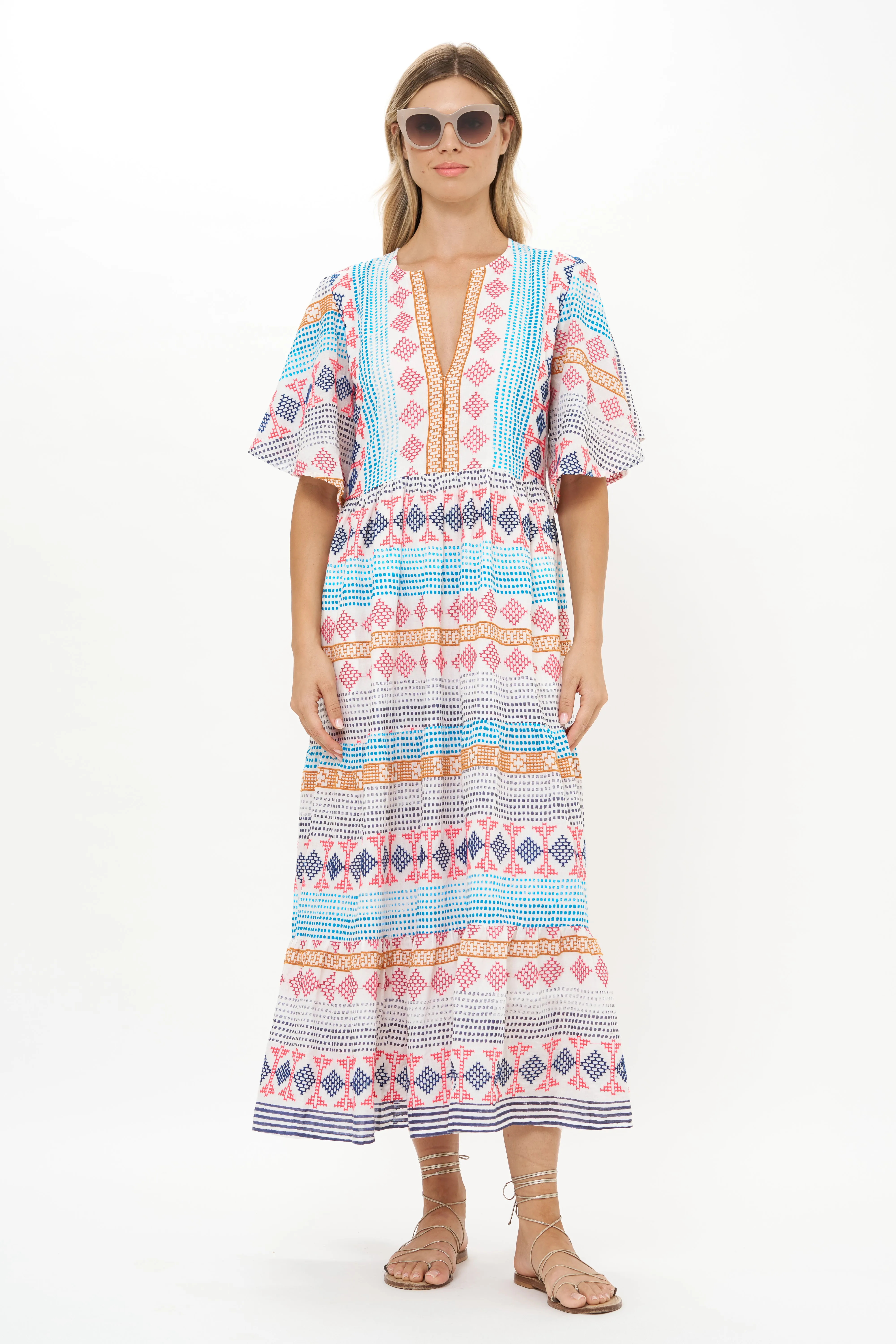 Perfect for Layering Wide Hemline Flirty V-Neck Maxi Casablanca Multi