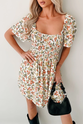 Pink Skies Floral Mini Dress (Cream) Night Out Fashionable Comfort Wear