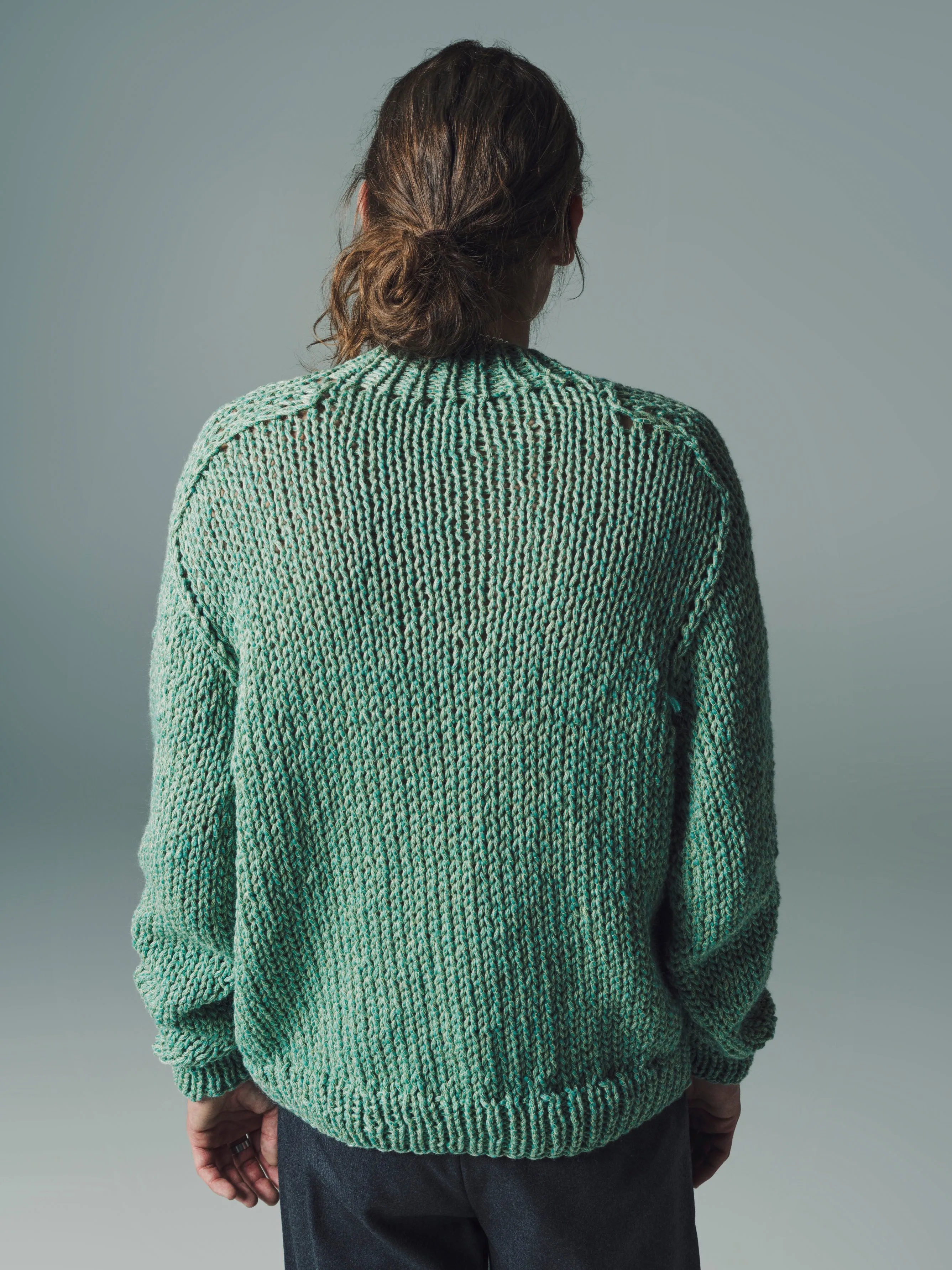 Stuffed Yarn Handknit Half Zip in Green Wool