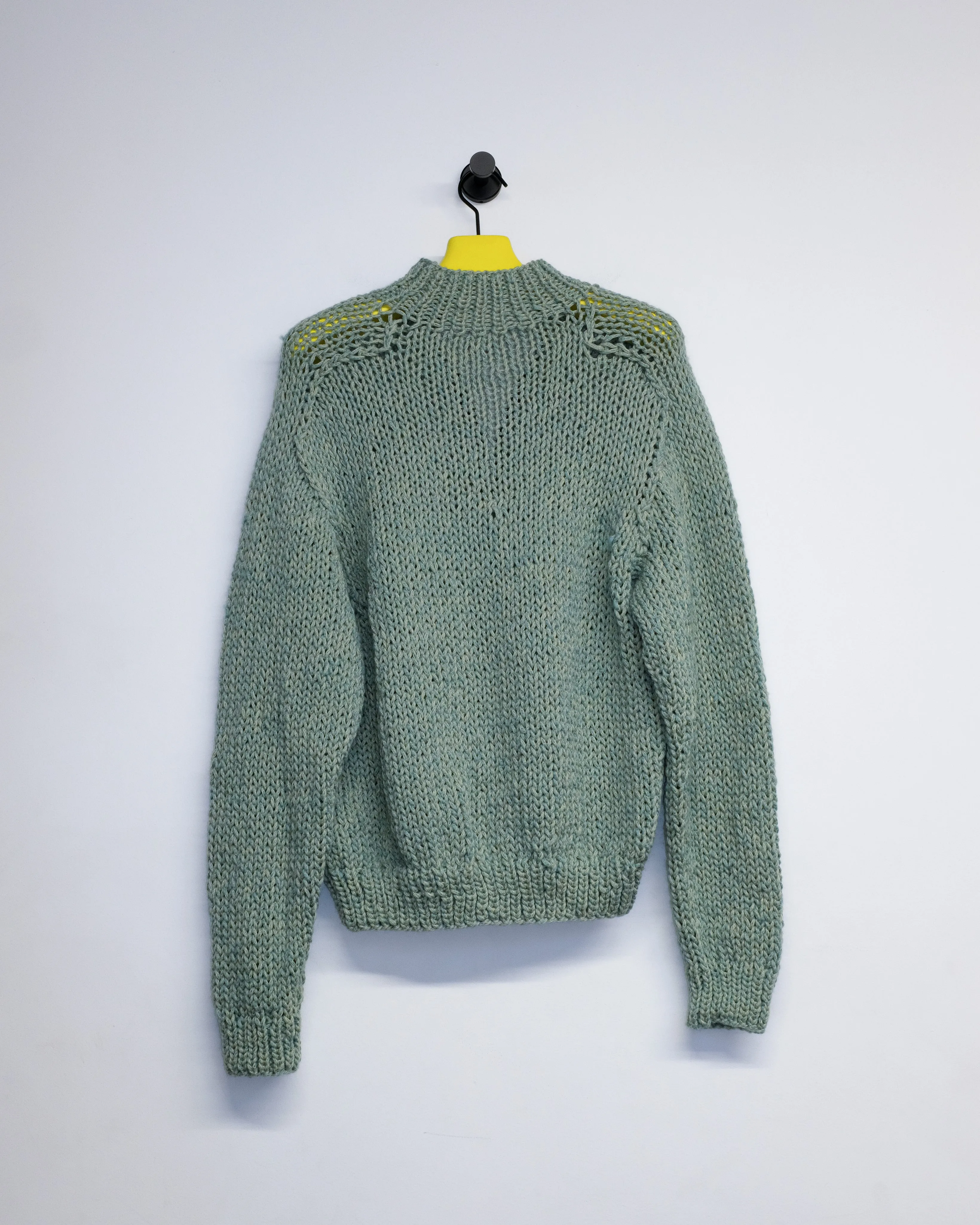 Stuffed Yarn Handknit Half Zip in Green Wool