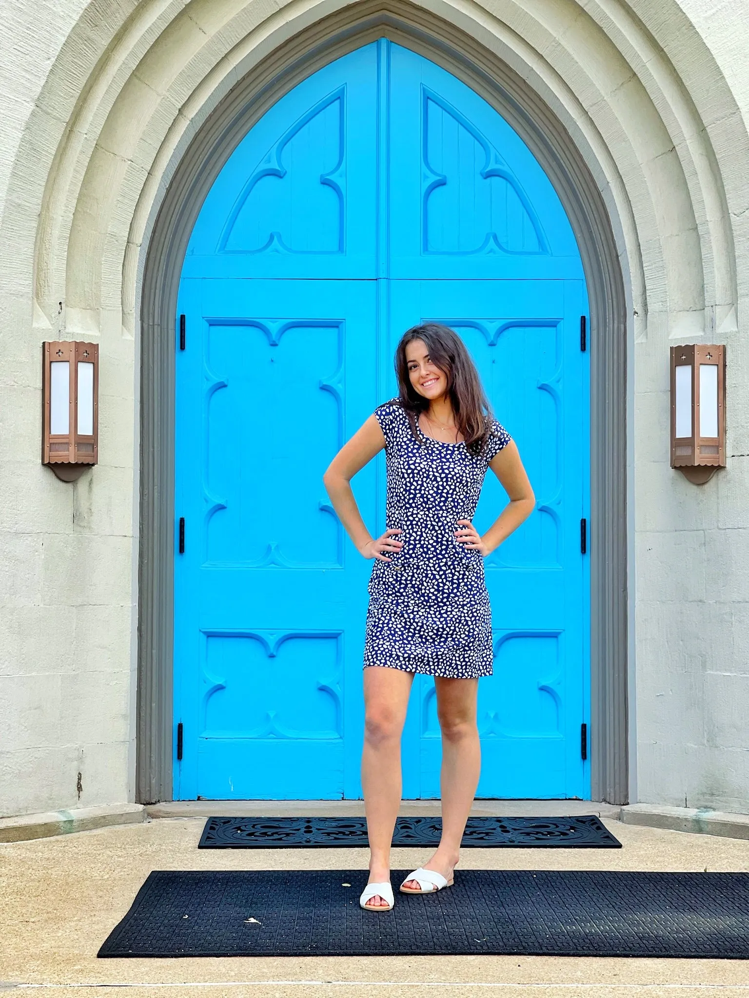 Charleston Cap Sleeve Dress Small Diana's Dot Navy Easy Layering Piece