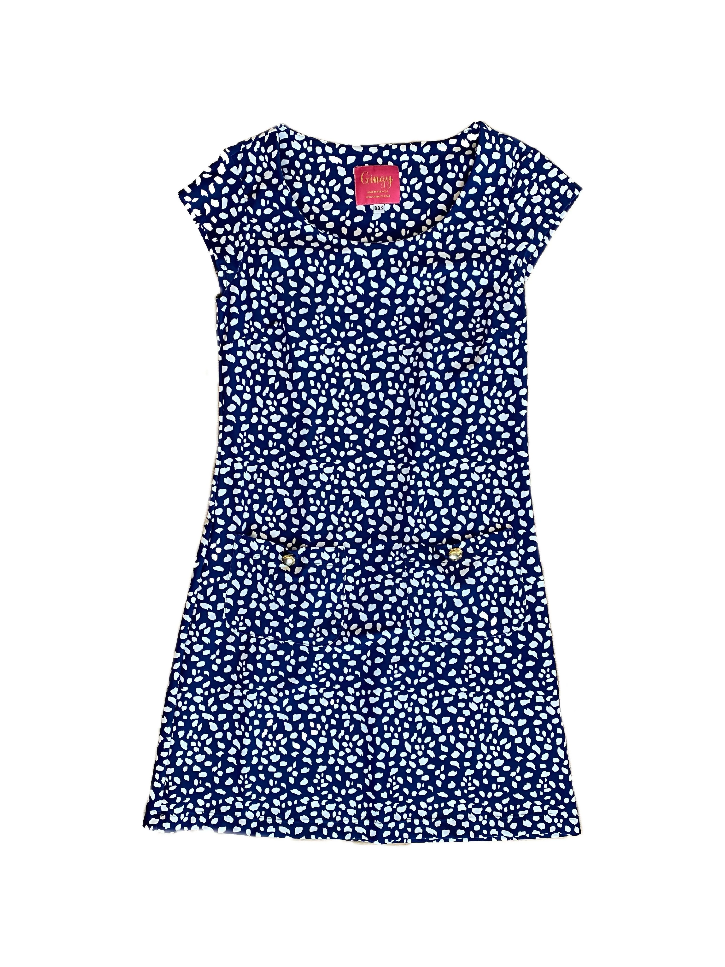 Textured Look Casual Style Charleston Cap Sleeve Dress Small Diana's Dot Navy