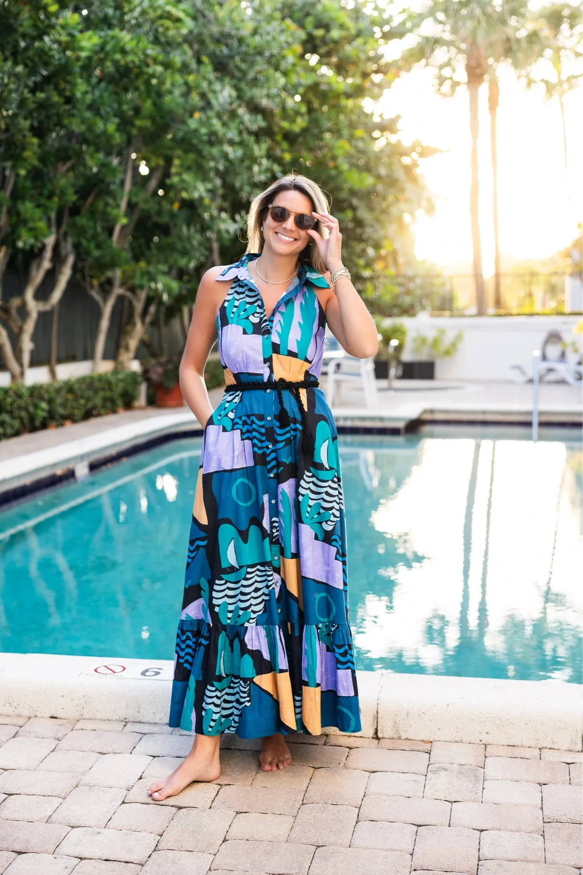 Sleeveless Shirt Dress Maxi Riviera Blue Stylish Silhouette Perfectly Styled