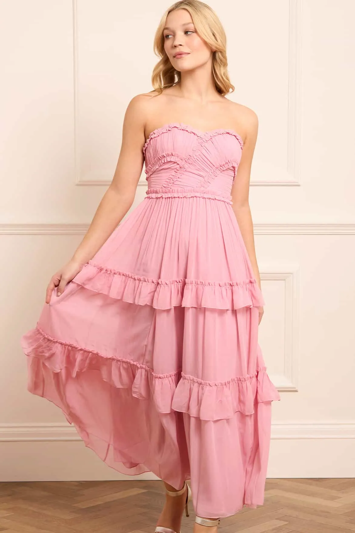 Isabel Chiffon Strapless Ankle Gown Office Layer
