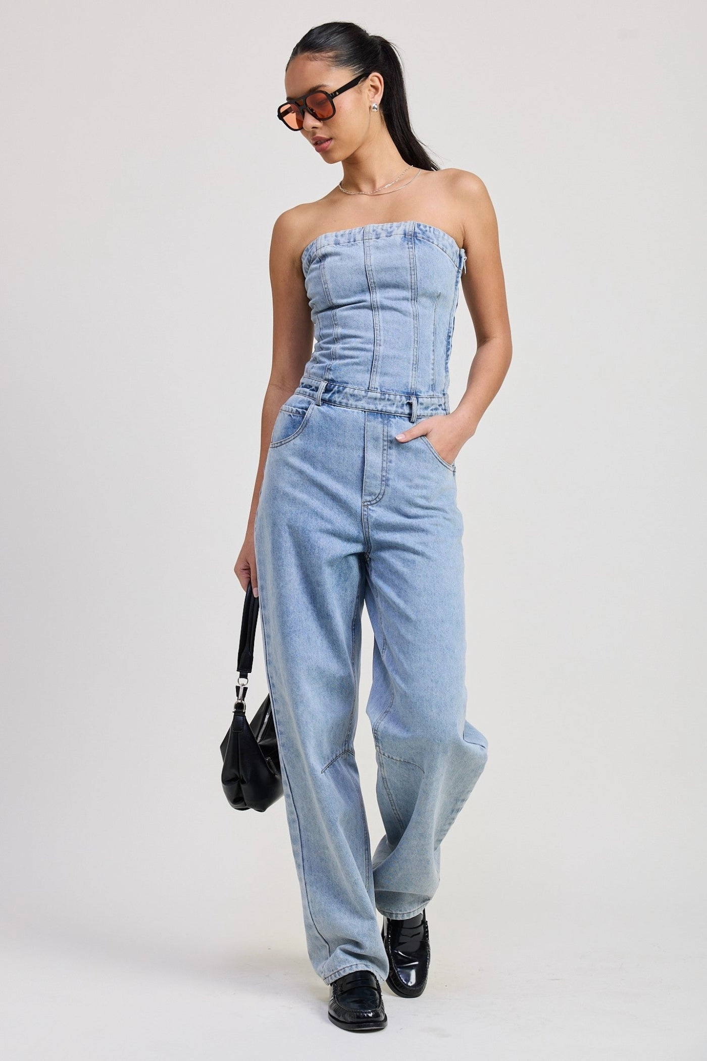 SOPHIA STRAPLESS DENIM JUMPSUIT Unique Elegant Beach essential