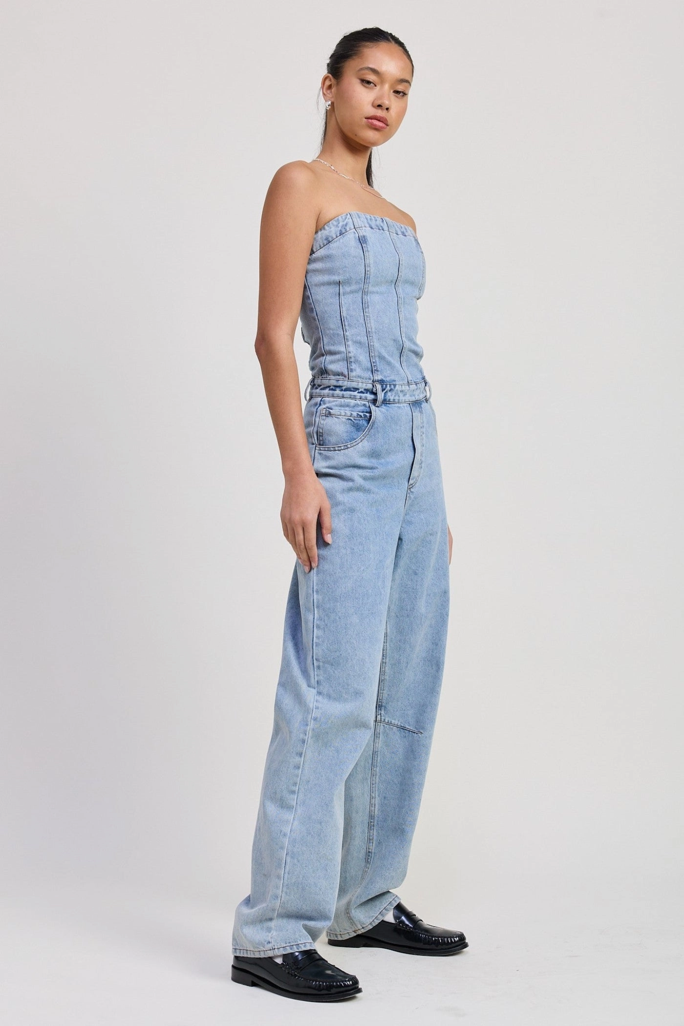 SOPHIA STRAPLESS DENIM JUMPSUIT Modern Charming