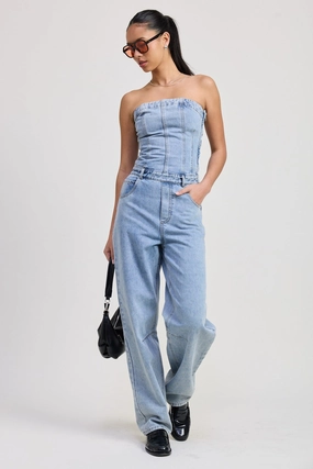 SOPHIA STRAPLESS DENIM JUMPSUIT Unique Elegant Beach essential