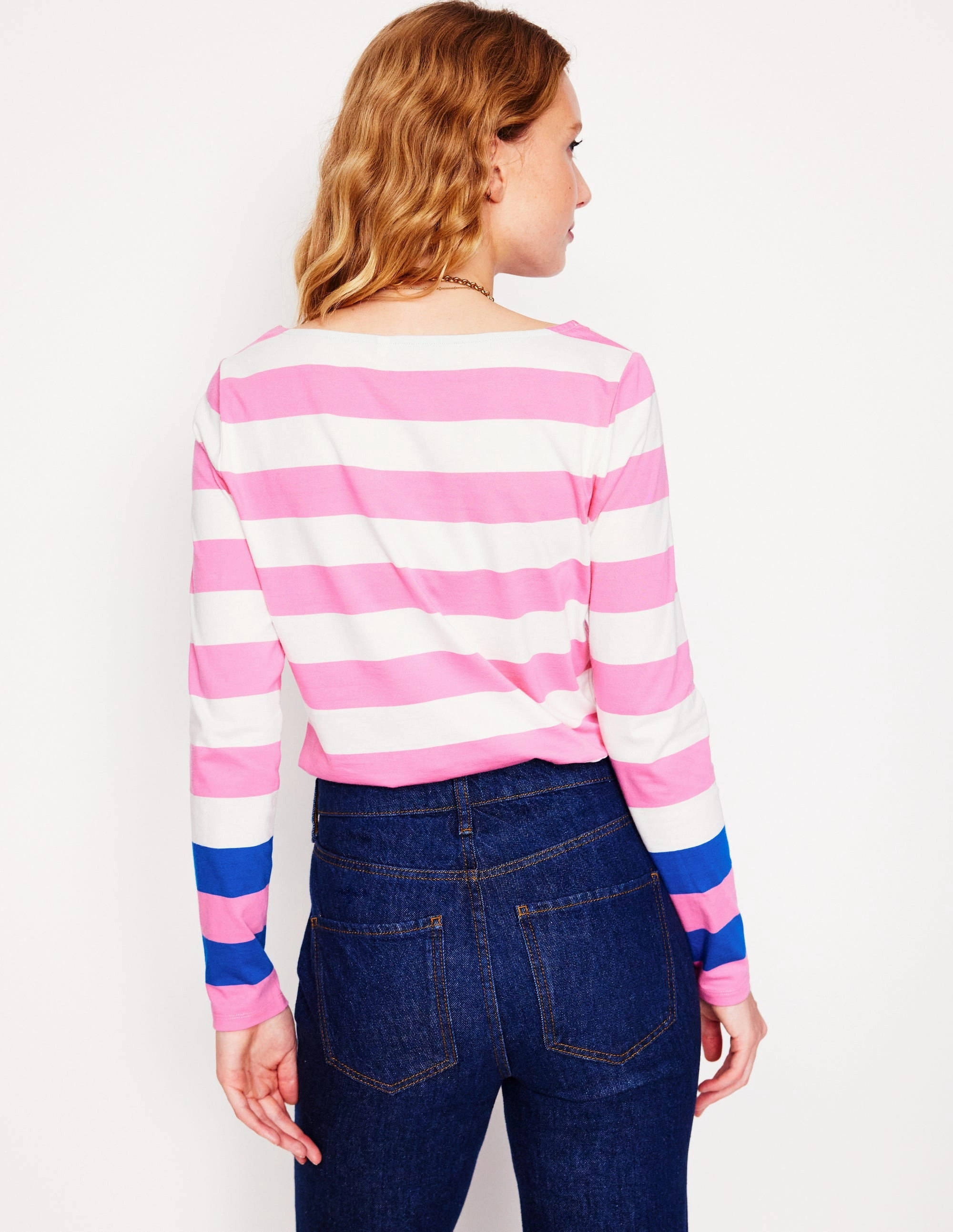 OdorResistant Technology NonScratchSurface Ella Long Sleeve Breton-Pink Rose, Gallery Blue Cuff